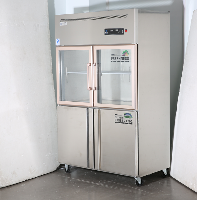 Hogere Dubbele het Roestvrije staaldiepvriezer 4 Deur Commerciële 0 van de Glasdeur