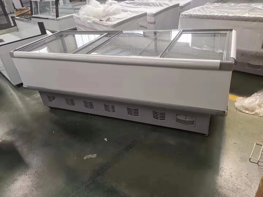 Commercial Direct Cooling Glass Door Display Freezer Horizontal Island Cabinet