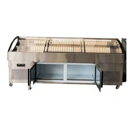 Stainless Steel Sliding Door Deli Display Freezer Air Cooling