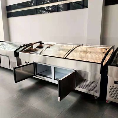 Stainless Steel Sliding Door Deli Display Freezer Air Cooling