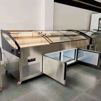 Stainless Steel Sliding Door Deli Display Freezer Air Cooling