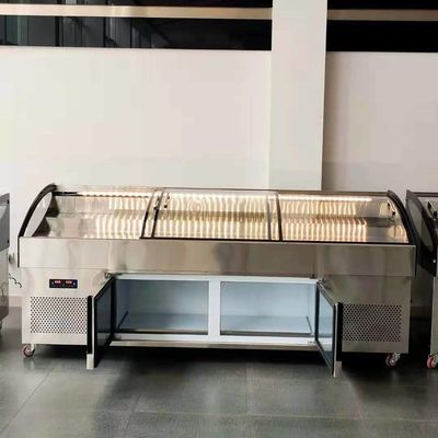 Stainless Steel Sliding Door Deli Display Freezer Air Cooling