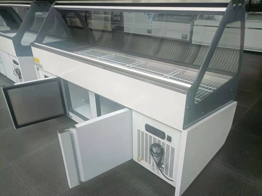 Double Doors Butchers Refrigerated Display Cabinets Deli Sliding Curved Glass