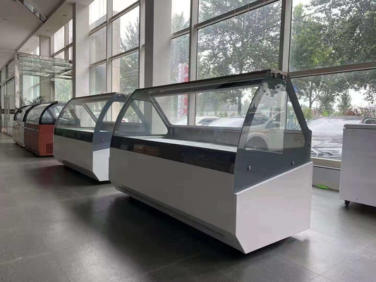 Double Doors Butchers Refrigerated Display Cabinets Deli Sliding Curved Glass