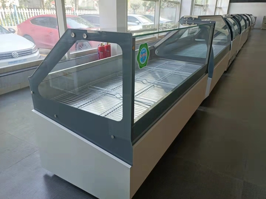 Double Doors Butchers Refrigerated Display Cabinets Deli Sliding Curved Glass