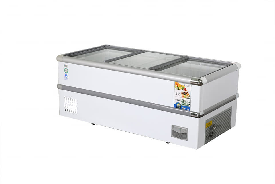 Stainless steel material made of glass sliding door refrigerated refrigerated preservation island cabinet